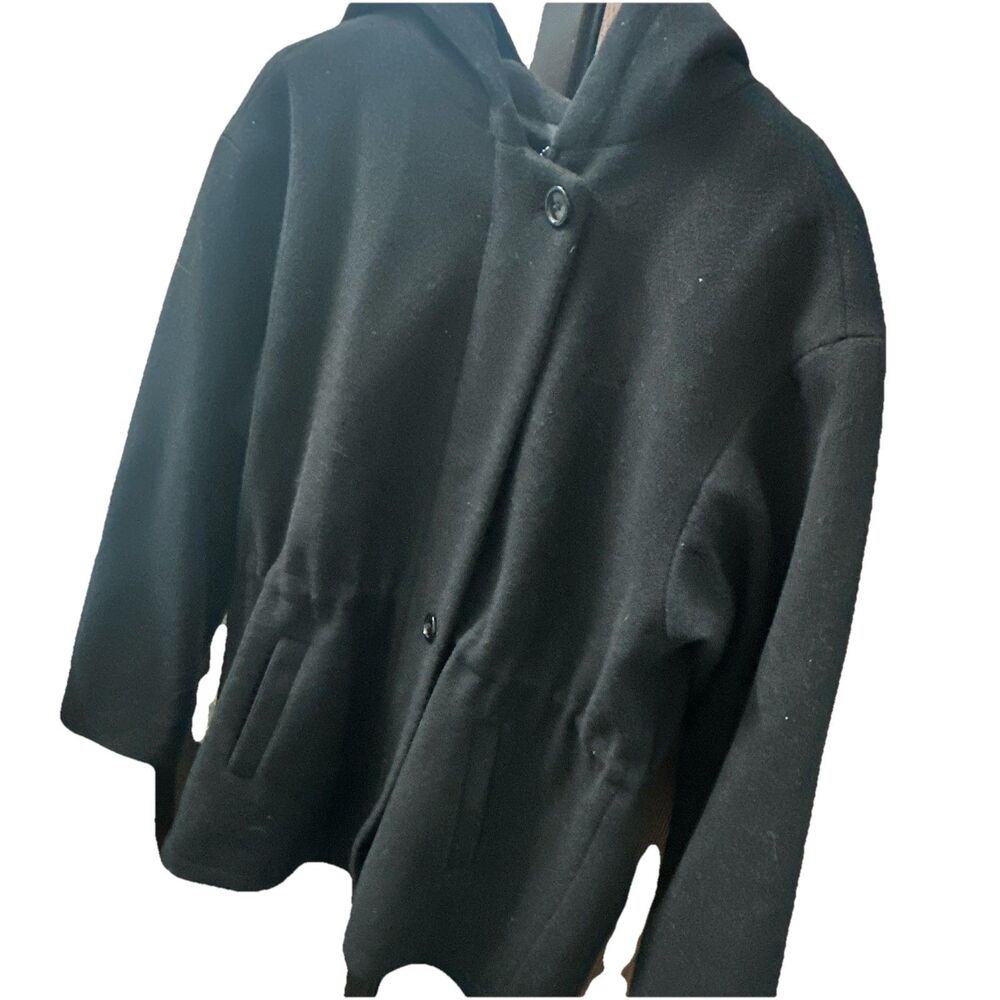 J Percy Womens Wool Hooded Jacket Size 6 Black Zip Front Button Coat Lined